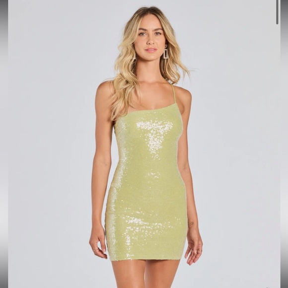 💚 Windsor Lime Green Luxe Pose Sequin Mini Dress – Size XS - Picture 1 of 5